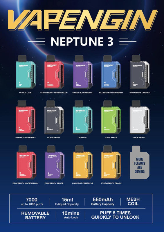 VAPENGIN NEPTUNE 3 7000 PUFFS REHCAREABLE DISPOSABLE VAPE